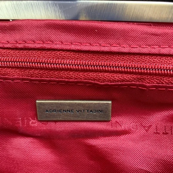 Adrienne Vittadini Black Leather Bag Purse with Leather Flowers - Picture 7 of 11